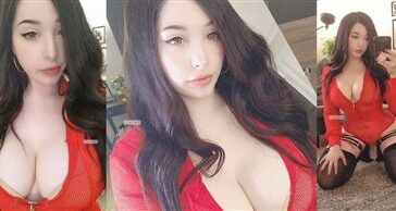 Pialoof Lewd Red Lingerie Cosplay Photos